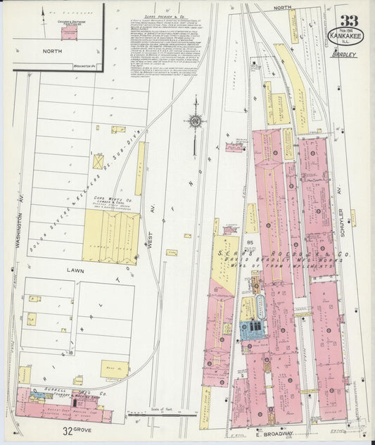 Sanborn Fire Insurance Map from Kankakee, Kankakee County, Illinois (1914), Sheet #0033 - Historic Sanborn Fire Insurance Map Print, vintage old map wall art, antique decor, genealogy gift, Illinois Illinois map