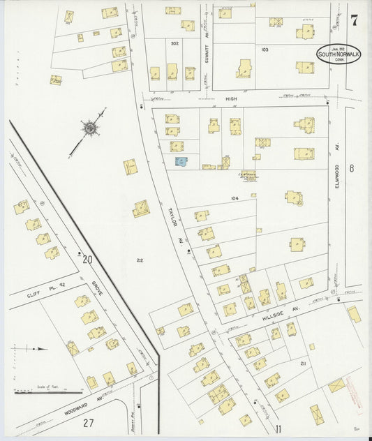 Sanborn Fire Insurance Map from South Norwalk, Fairfield County, Connecticut (1912), Sheet #0007 - Historic Sanborn Fire Insurance Map Print, vintage old map wall art, antique decor, genealogy gift, Connecticut Connecticut map