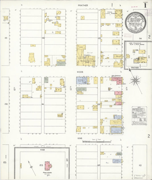 Sanborn Fire Insurance Map from Montague, Siskiyou County, California (1907), Sheet #0001 - Complete Map Set gallery image, historic Sanborn map, vintage wall art, California California