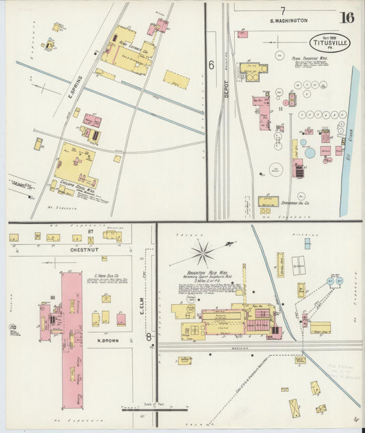 Sanborn Fire Insurance Map from Titusville, Crawford County, Pennsylvania (1898), Sheet #0016 - Historic Sanborn Fire Insurance Map Print, vintage old map wall art, antique decor, genealogy gift, Pennsylvania Pennsylvania map