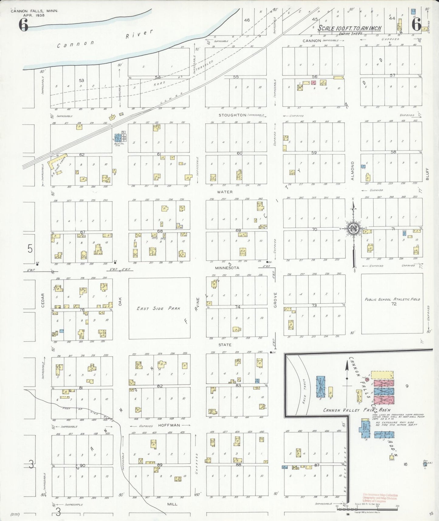 Sanborn Fire Insurance Map from Cannon Falls, Goodhue County, Minnesota (1938), Sheet #0006 - Complete Map Set gallery image, historic Sanborn map, vintage wall art, Minnesota Minnesota