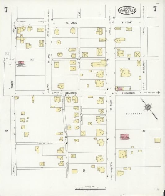 Sanborn Fire Insurance Map from Maryville, Blount County, Tennessee (1925), Sheet #0007 - Historic Sanborn Fire Insurance Map Print, vintage old map wall art, antique decor, genealogy gift, Tennessee Tennessee map