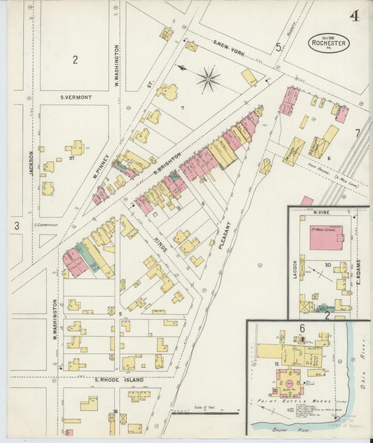 Sanborn Fire Insurance Map from Rochester, Beaver County, Pennsylvania (1898), Sheet #0004 - Historic Sanborn Fire Insurance Map Print, vintage old map wall art, antique decor, genealogy gift, Pennsylvania Pennsylvania map
