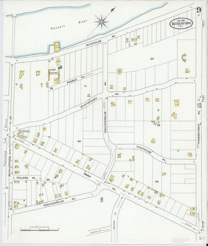 Sanborn Fire Insurance Map from Rutherford, Bergen County, New Jersey (1909), Sheet #0009 - Complete Map Set gallery image, historic Sanborn map, vintage wall art, New Jersey New Jersey