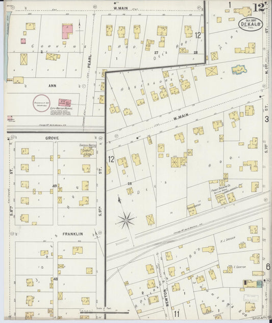Sanborn Fire Insurance Map from De Kalb, De Kalb County, Illinois (1897), Sheet #0012 - Historic Sanborn Fire Insurance Map Print, vintage old map wall art, antique decor, genealogy gift, Illinois Illinois map
