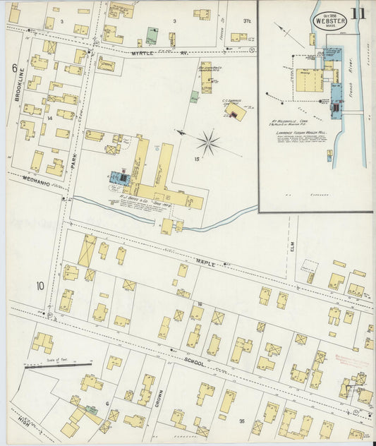 Sanborn Fire Insurance Map from Webster, Worcester County, Massachusetts (1898), Sheet #0011 - Historic Sanborn Fire Insurance Map Print, vintage old map wall art, antique decor, genealogy gift, Massachusetts Massachusetts map