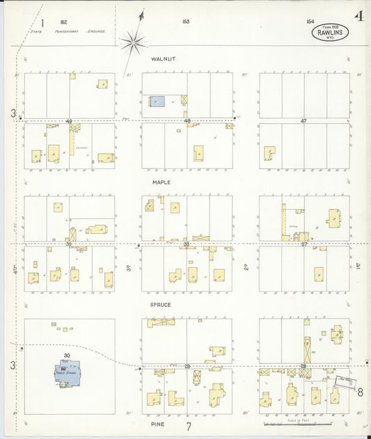 Sanborn Fire Insurance Map from Rawlins, Carbon County, Wyoming (1903), Sheet #0004 - Historic Sanborn Fire Insurance Map Print, vintage old map wall art, antique decor, genealogy gift, Wyoming Wyoming map