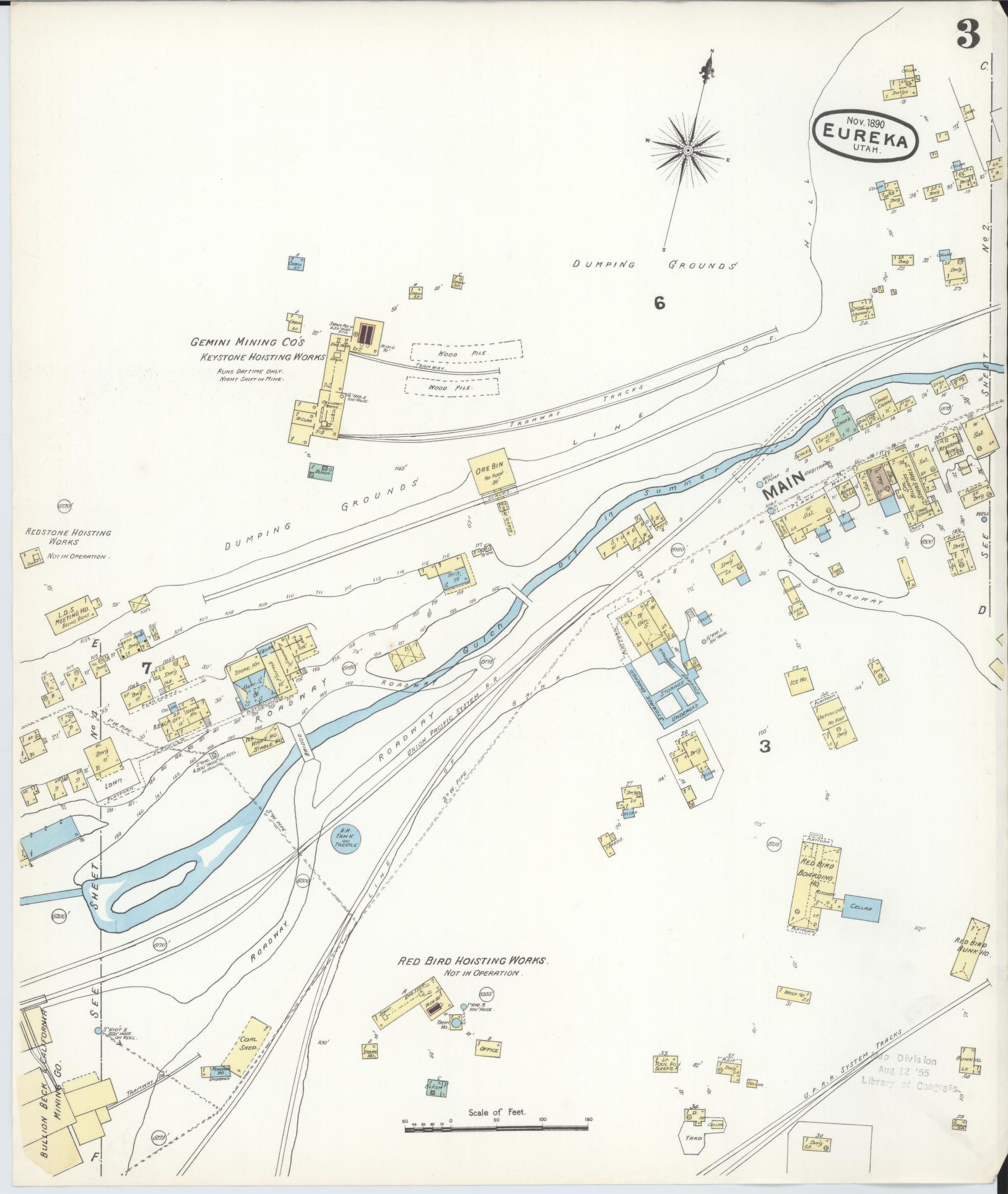 Sanborn Fire Insurance Map from Eureka, Juab County, Utah (1890), Sheet #0003 - Historic Sanborn Fire Insurance Map Print, vintage old map wall art, antique decor, genealogy gift, Utah Utah map