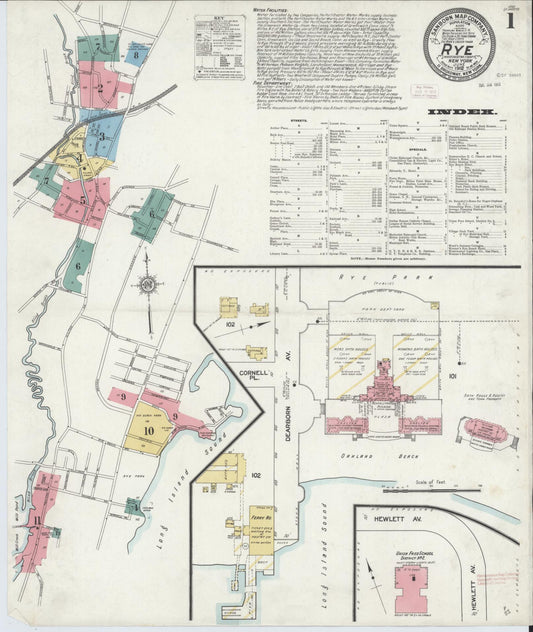 Sanborn Fire Insurance Map from Rye, Westchester County, New York (1912), Sheet #0001 - Historic Sanborn Fire Insurance Map Print, vintage old map wall art, antique decor, genealogy gift, New York New York map