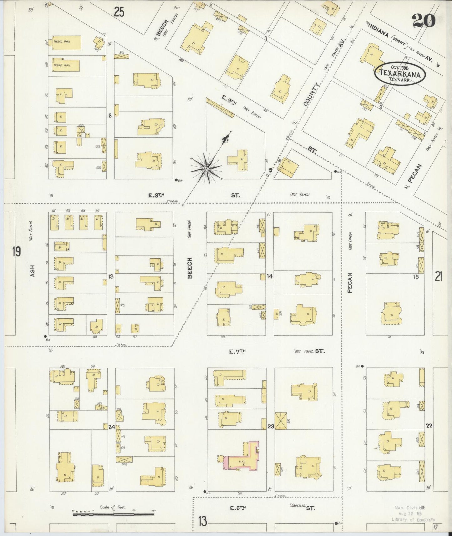 Sanborn Fire Insurance Map from Texarkana, Bowie County, Texas (1905), Sheet #0020 - Complete Map Set gallery image, historic Sanborn map, vintage wall art, Texas Texas