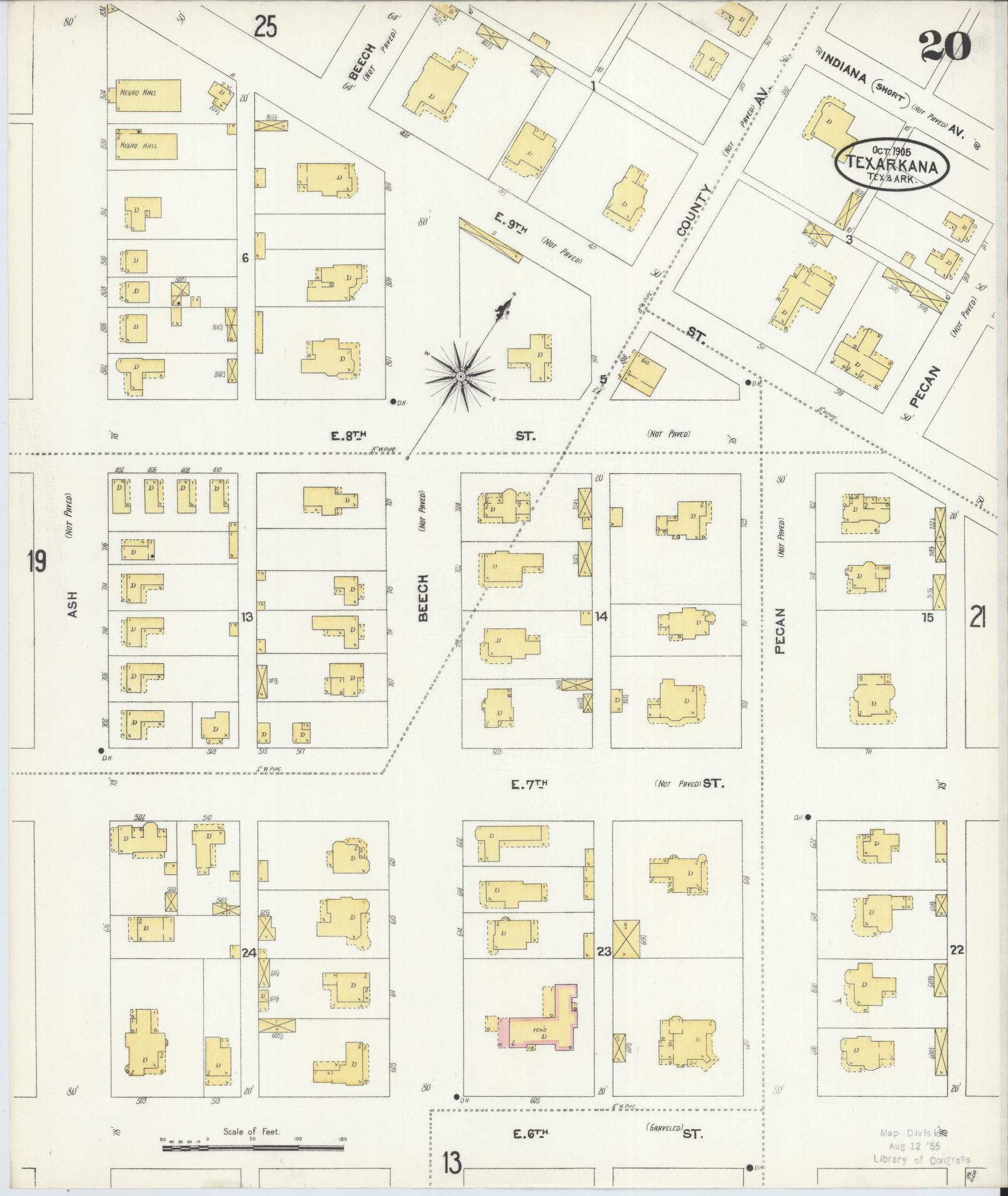 Sanborn Fire Insurance Map from Texarkana, Bowie County, Texas (1905), Sheet #0020 - Complete Map Set gallery image, historic Sanborn map, vintage wall art, Texas Texas