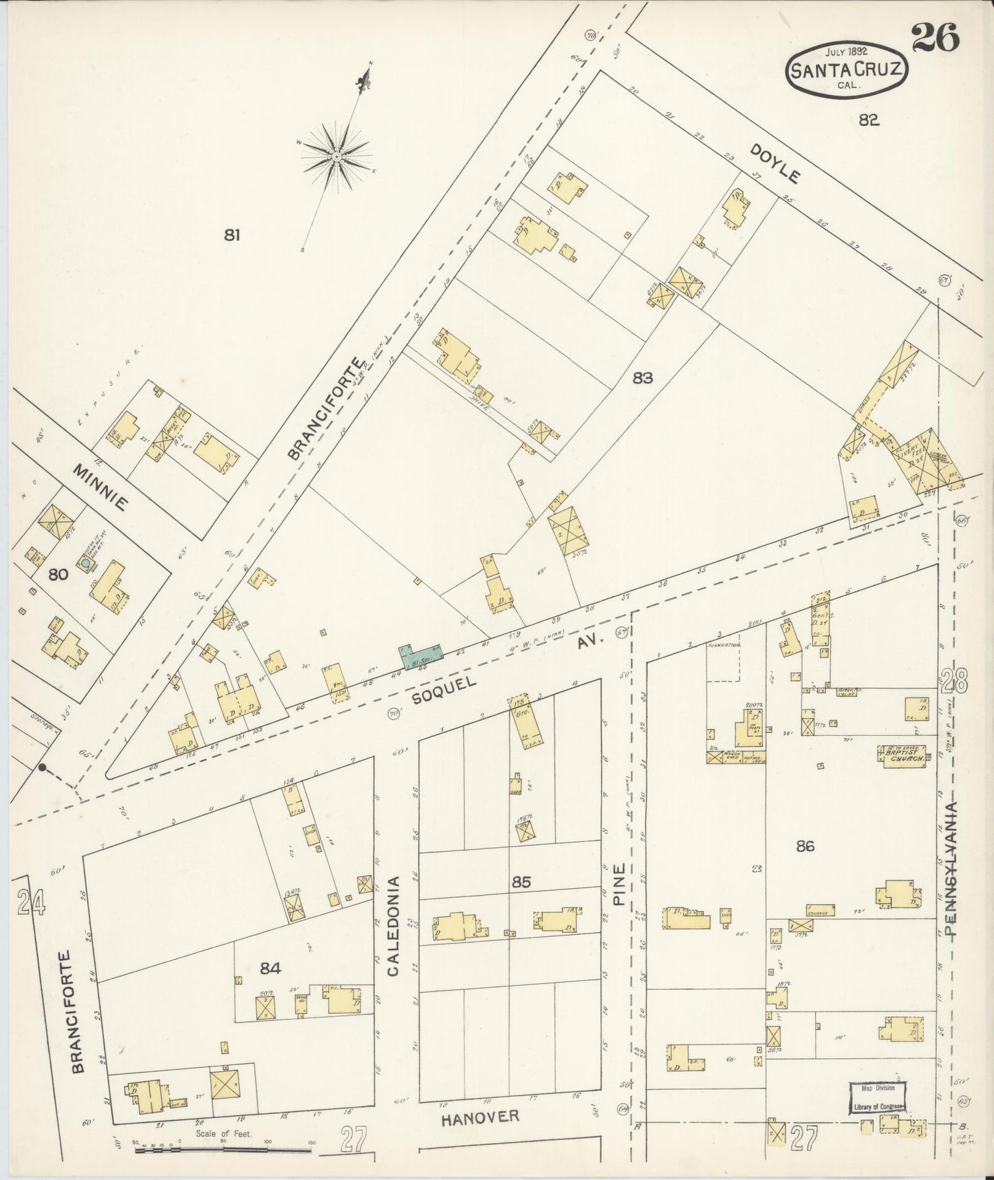 Sanborn Fire Insurance Map from Santa Cruz, Santa Cruz County, California (1892), Sheet #0026 - Complete Map Set gallery image, historic Sanborn map, vintage wall art, California California