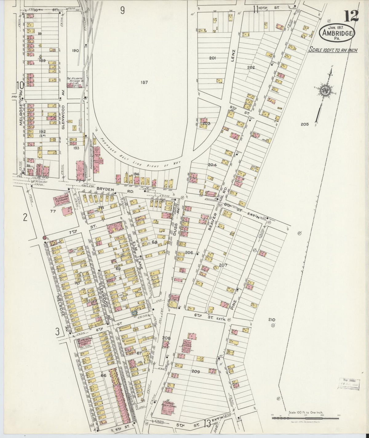 Sanborn Fire Insurance Map from Ambridge, Beaver County, Pennsylvania (1917), Sheet #0012 - Complete Map Set gallery image, historic Sanborn map, vintage wall art, Pennsylvania Pennsylvania