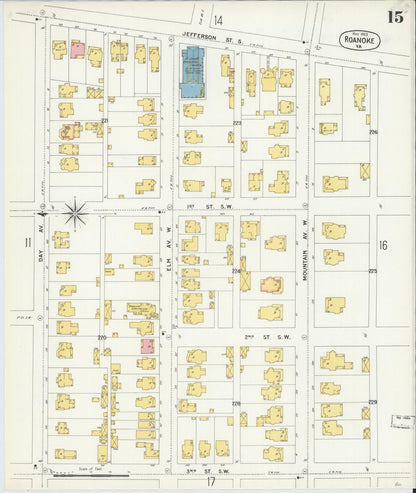 Sanborn Fire Insurance Map from Roanoke, Independent Cities, Virginia (1903), Sheet #0015 - Complete Map Set gallery image, historic Sanborn map, vintage wall art, Virginia Virginia