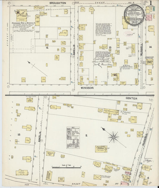 Sanborn Fire Insurance Map from Orangeburg, Orangeburg County, South Carolina (1890), Sheet #0001 - Complete Map Set gallery image, historic Sanborn map, vintage wall art, South Carolina South Carolina