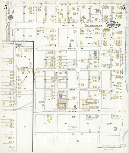 Sanborn Fire Insurance Map from New Smyrna, Valusia County, Florida (1924), Sheet #0005 - Complete Map Set gallery image, historic Sanborn map, vintage wall art, Florida Florida