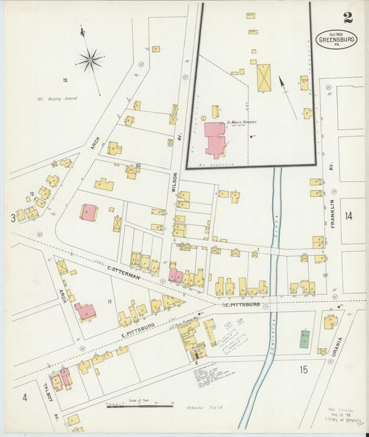 Sanborn Fire Insurance Map from Greensburg, Westmoreland County, Pennsylvania (1903), Sheet #0002 - Historic Sanborn Fire Insurance Map Print, vintage old map wall art, antique decor, genealogy gift, Pennsylvania Pennsylvania map