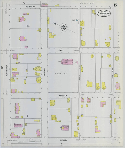 Sanborn Fire Insurance Map from Charles Town, Jefferson County, West Virginia (1907), Sheet #0006 - Historic Sanborn Fire Insurance Map Print, vintage old map wall art, antique decor, genealogy gift, West Virginia West Virginia map