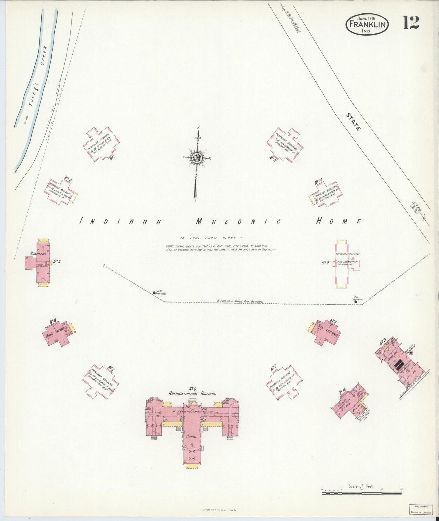 Sanborn Fire Insurance Map from Franklin, Johnson County, Indiana (1916), Sheet #0012 - Complete Map Set gallery image, historic Sanborn map, vintage wall art, Indiana Indiana
