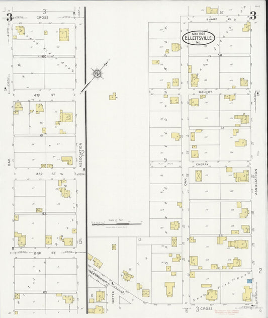 Sanborn Fire Insurance Map from Ellettsville, Monroe County, Indiana (1929), Sheet #0003 - Historic Sanborn Fire Insurance Map Print, vintage old map wall art, antique decor, genealogy gift, Indiana Indiana map