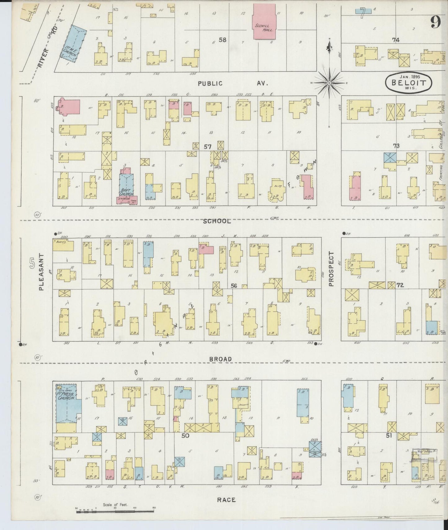 Sanborn Fire Insurance Map from Beloit, Rock County, Wisconsin (1895), Sheet #0009 - Historic Sanborn Fire Insurance Map Print, vintage old map wall art, antique decor, genealogy gift, Wisconsin Wisconsin map
