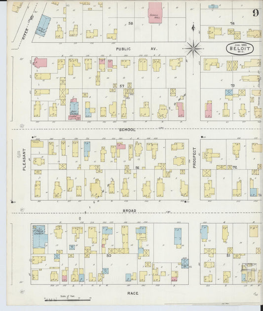 Sanborn Fire Insurance Map from Beloit, Rock County, Wisconsin (1895), Sheet #0009 - Historic Sanborn Fire Insurance Map Print, vintage old map wall art, antique decor, genealogy gift, Wisconsin Wisconsin map