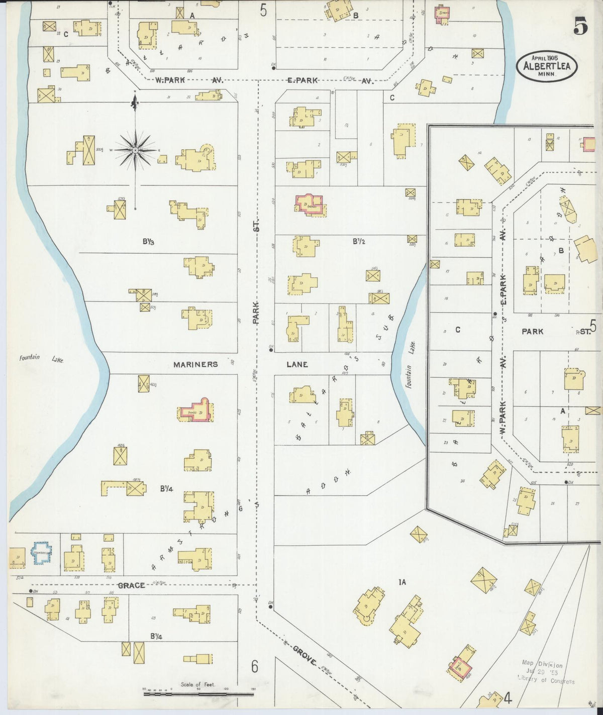 Sanborn Fire Insurance Map from Albert Lea, Freeborn County, Minnesota (1905), Sheet #0005 - Complete Map Set gallery image, historic Sanborn map, vintage wall art, Minnesota Minnesota