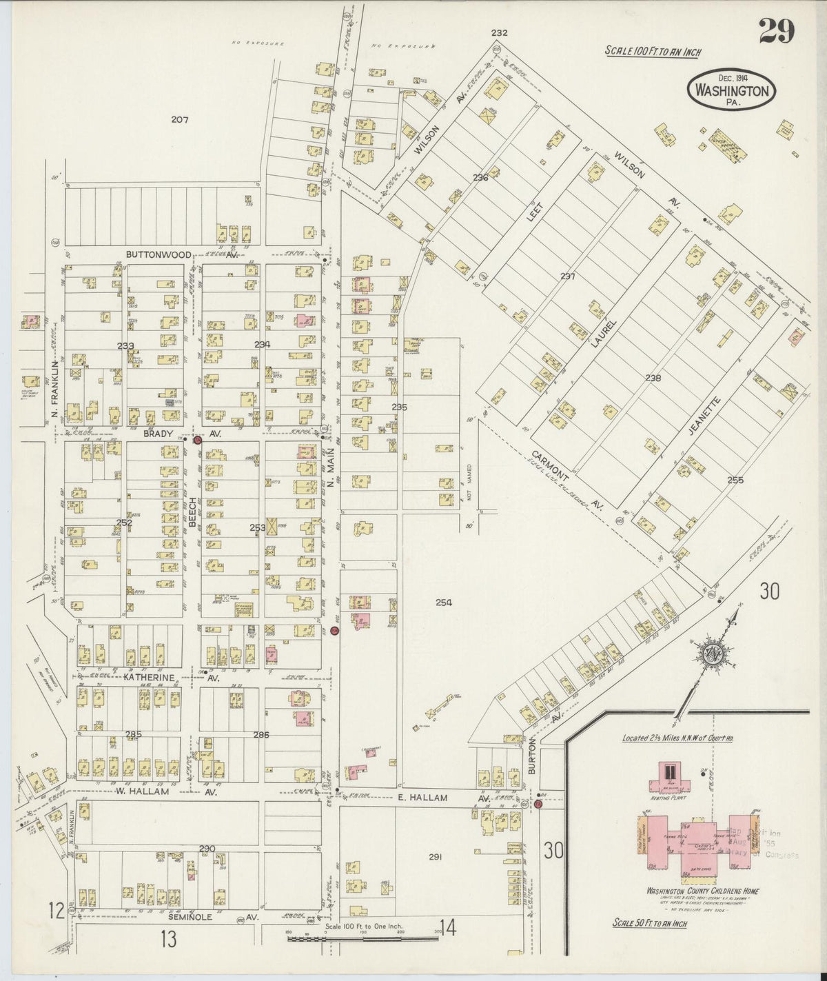 Sanborn Fire Insurance Map from Washington, Washington County, Pennsylvania (1914), Sheet #0029 - Historic Sanborn Fire Insurance Map Print, vintage old map wall art, antique decor, genealogy gift, Pennsylvania Pennsylvania map