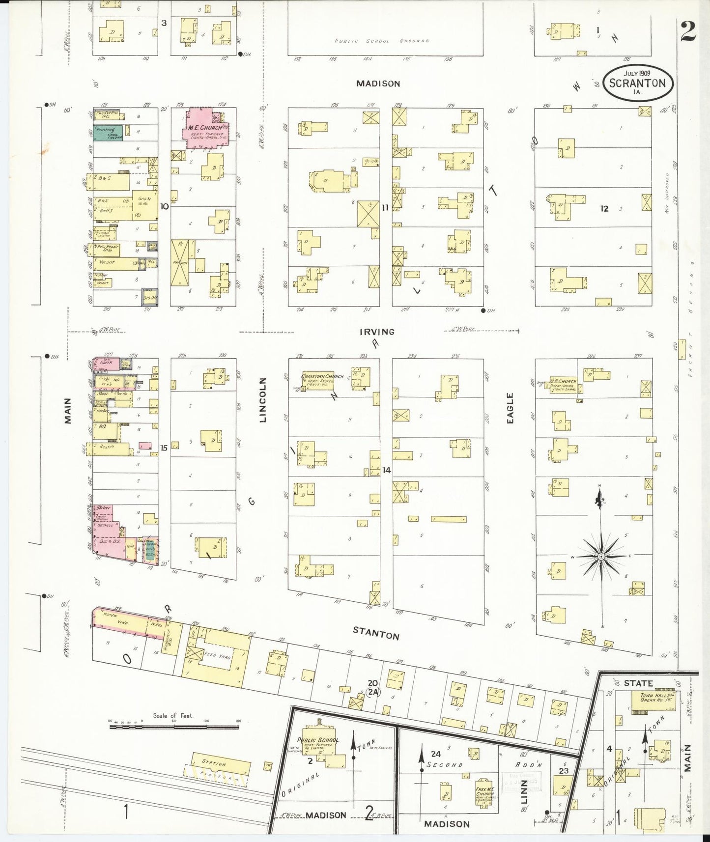 Sanborn Fire Insurance Map from Scranton, Greene County, Iowa (1909), Sheet #0002 - Historic Sanborn Fire Insurance Map Print, vintage old map wall art