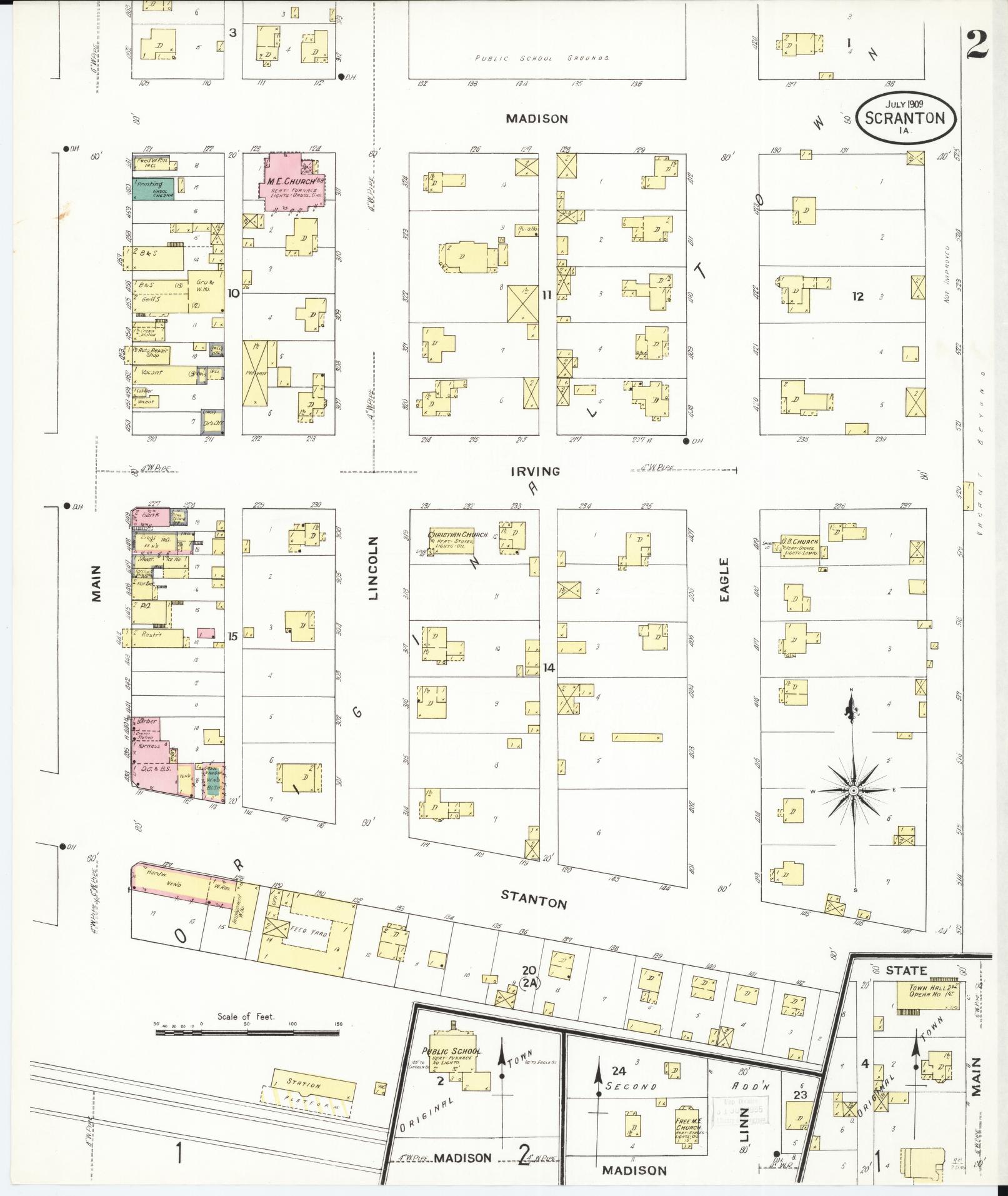 Sanborn Fire Insurance Map from Scranton, Greene County, Iowa (1909), Sheet #0002 - Historic Sanborn Fire Insurance Map Print, vintage old map wall art