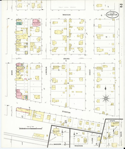 Sanborn Fire Insurance Map from Scranton, Greene County, Iowa (1909), Sheet #0002 - Historic Sanborn Fire Insurance Map Print, vintage old map wall art