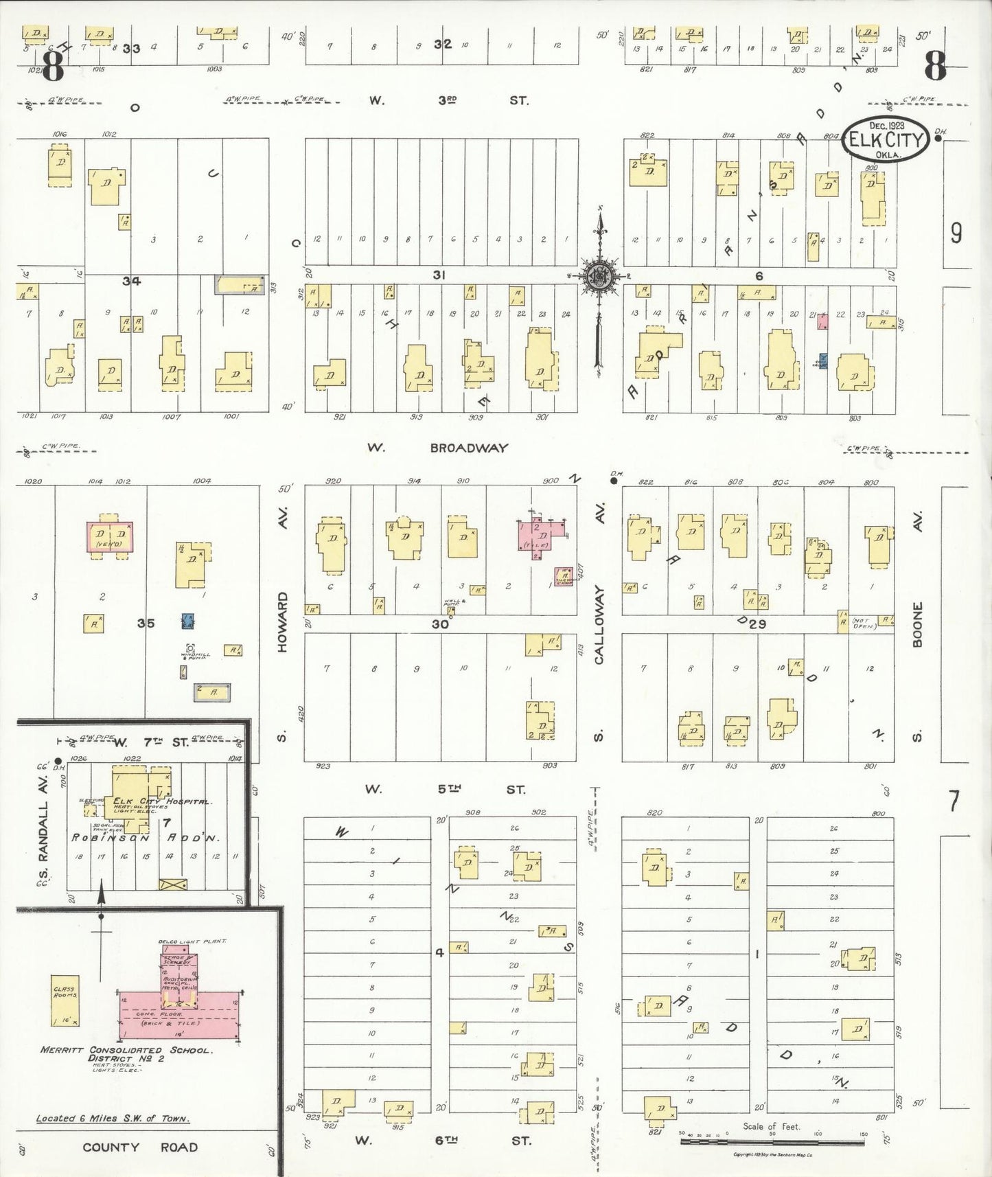 Sanborn Fire Insurance Map from Elk City, Beckham County, Oklahoma (1923), Sheet #0008 - Historic Sanborn Fire Insurance Map Print, vintage old map wall art, antique decor, genealogy gift, Oklahoma Oklahoma map
