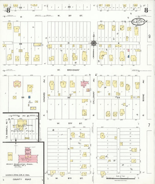 Sanborn Fire Insurance Map from Elk City, Beckham County, Oklahoma (1923), Sheet #0008 - Historic Sanborn Fire Insurance Map Print, vintage old map wall art, antique decor, genealogy gift, Oklahoma Oklahoma map
