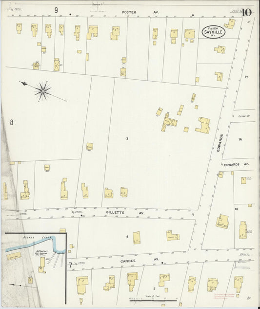 Sanborn Fire Insurance Map from Sayville, Suffolk County, New York (1909), Sheet #0010 - Historic Sanborn Fire Insurance Map Print, vintage old map wall art, antique decor, genealogy gift, New York New York map