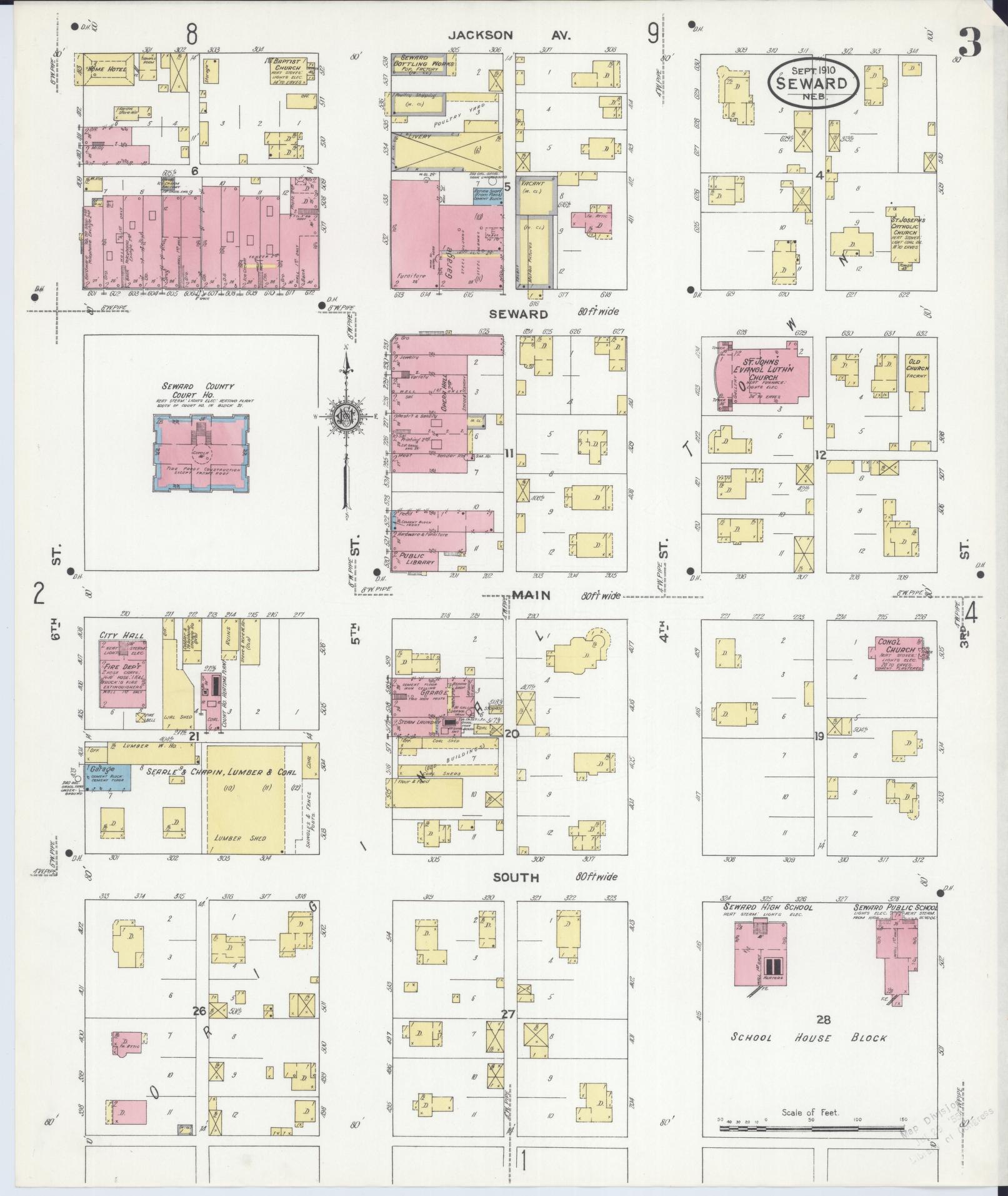 Sanborn Fire Insurance Map from Seward, Seward County, Nebraska (1910), Sheet #0003 - Historic Sanborn Fire Insurance Map Print, vintage old map wall art, antique decor, genealogy gift, Nebraska Nebraska map