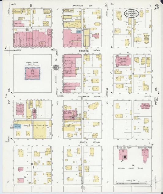 Sanborn Fire Insurance Map from Seward, Seward County, Nebraska (1910), Sheet #0003 - Historic Sanborn Fire Insurance Map Print, vintage old map wall art, antique decor, genealogy gift, Nebraska Nebraska map