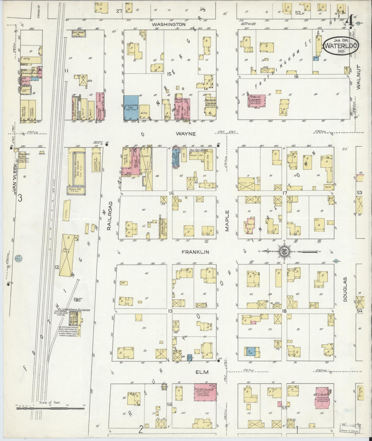 Sanborn Fire Insurance Map from Waterloo, De Kalb County, Indiana (1914), Sheet #0004 - Historic Sanborn Fire Insurance Map Print, vintage old map wall art, antique decor, genealogy gift, Indiana Indiana map