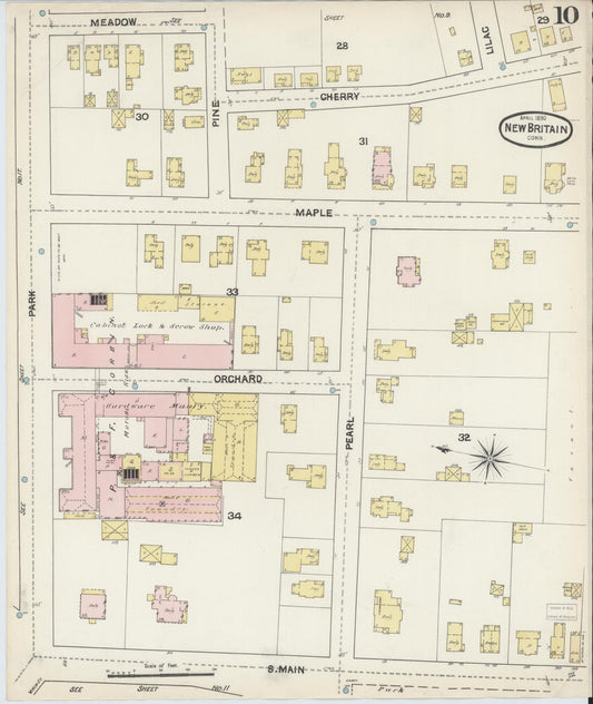 Sanborn Fire Insurance Map from New Britain, Hartford County, Connecticut (1890), Sheet #0010 - Historic Sanborn Fire Insurance Map Print, vintage old map wall art, antique decor, genealogy gift, Connecticut Connecticut map