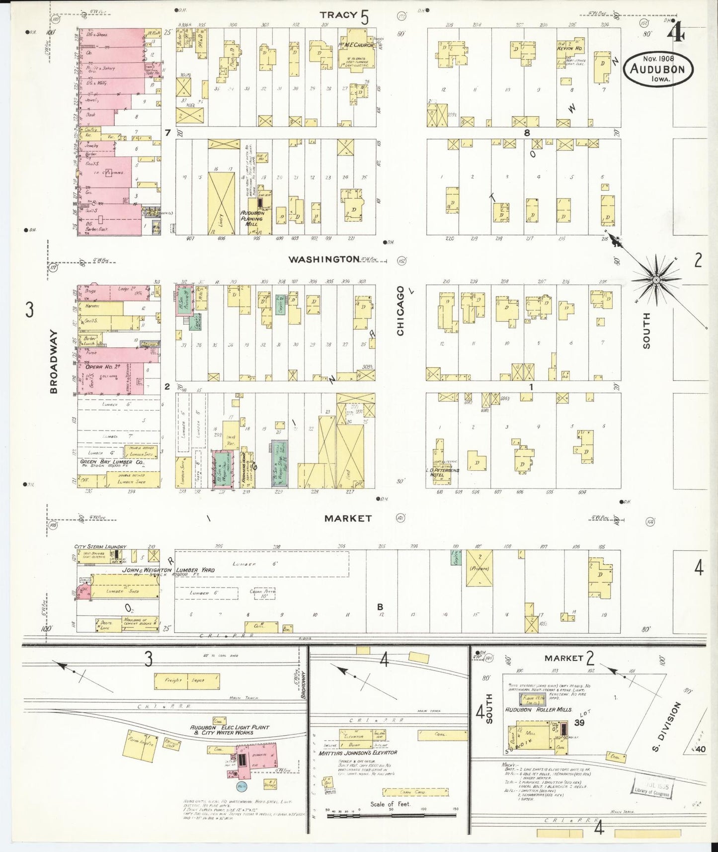 Sanborn Fire Insurance Map from Audubon, Audubon County, Iowa (1908), Sheet #0004 - Historic Sanborn Fire Insurance Map Print, vintage old map wall art