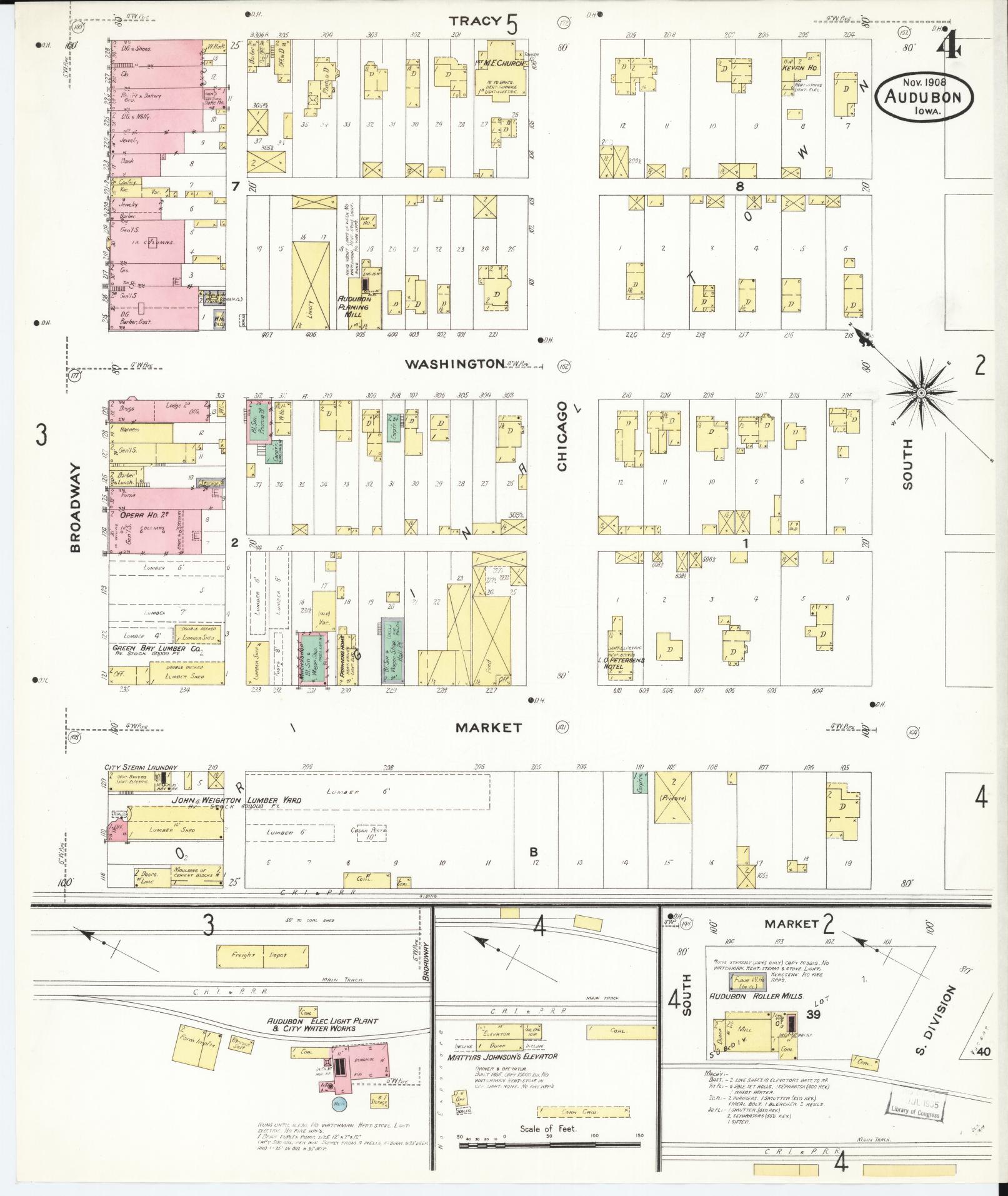 Sanborn Fire Insurance Map from Audubon, Audubon County, Iowa (1908), Sheet #0004 - Historic Sanborn Fire Insurance Map Print, vintage old map wall art