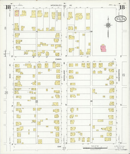 Sanborn Fire Insurance Map from Salem, Columbiana County, Ohio (1926), Sheet #0018 - Historic Sanborn Fire Insurance Map Print, vintage old map wall art, antique decor, genealogy gift, Ohio Ohio map