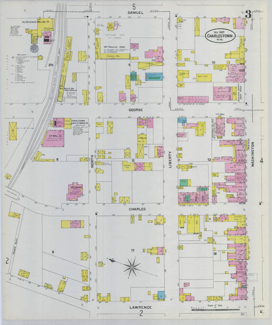 Sanborn Fire Insurance Map from Charles Town, Jefferson County, West Virginia (1907), Sheet #0003 - Historic Sanborn Fire Insurance Map Print, vintage old map wall art, antique decor, genealogy gift, West Virginia West Virginia map