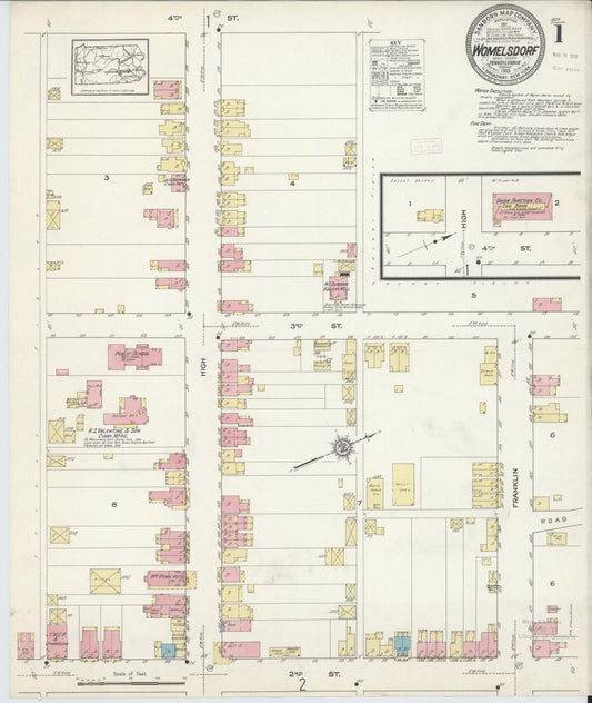 Sanborn Fire Insurance Map from Womelsdorf, Berks County, Pennsylvania (1913), Sheet #0001 - Historic Sanborn Fire Insurance Map Print, vintage old map wall art, antique decor, genealogy gift, Pennsylvania Pennsylvania map