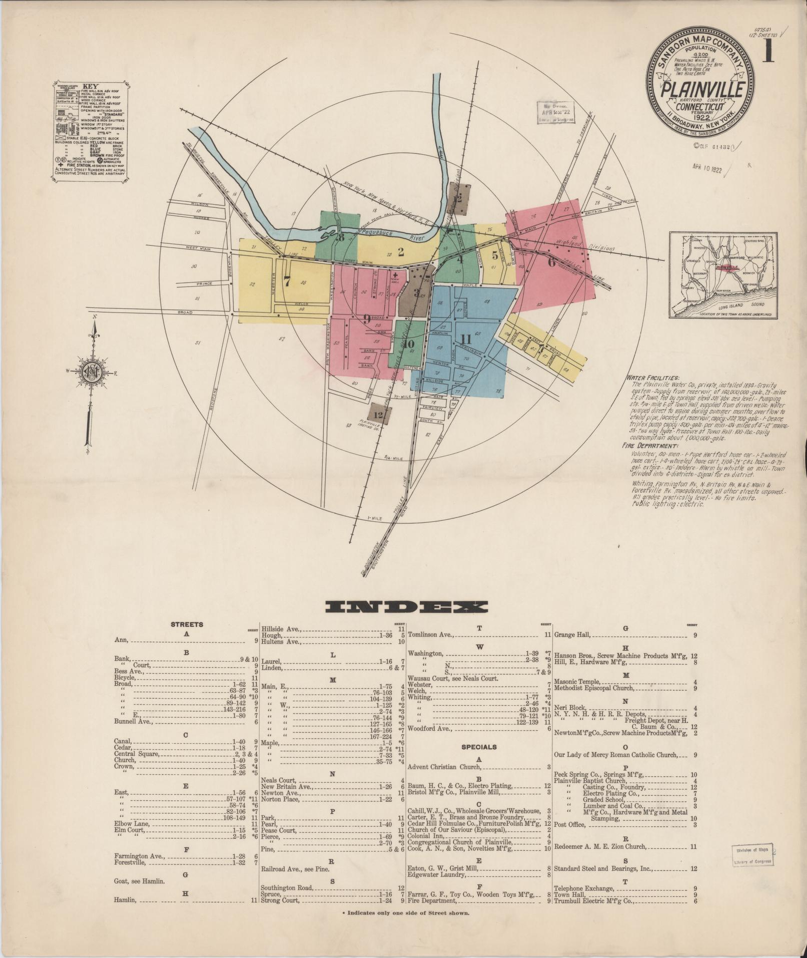 Sanborn Fire Insurance Map from Plainville, Hartford County, Connecticut (1922), Sheet #0001 - Complete Map Set gallery image, historic Sanborn map, vintage wall art, Connecticut Connecticut