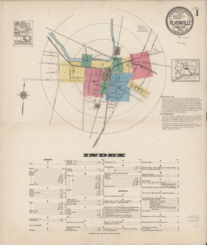 Sanborn Fire Insurance Map from Plainville, Hartford County, Connecticut (1922), Sheet #0001 - Complete Map Set gallery image, historic Sanborn map, vintage wall art, Connecticut Connecticut