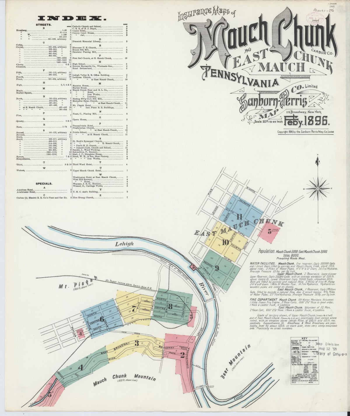 Sanborn Fire Insurance Map from Mauch Chunk, Carbon County, Pennsylvania (1896), Sheet #0001 - Complete Map Set gallery image, historic Sanborn map, vintage wall art, Pennsylvania Pennsylvania