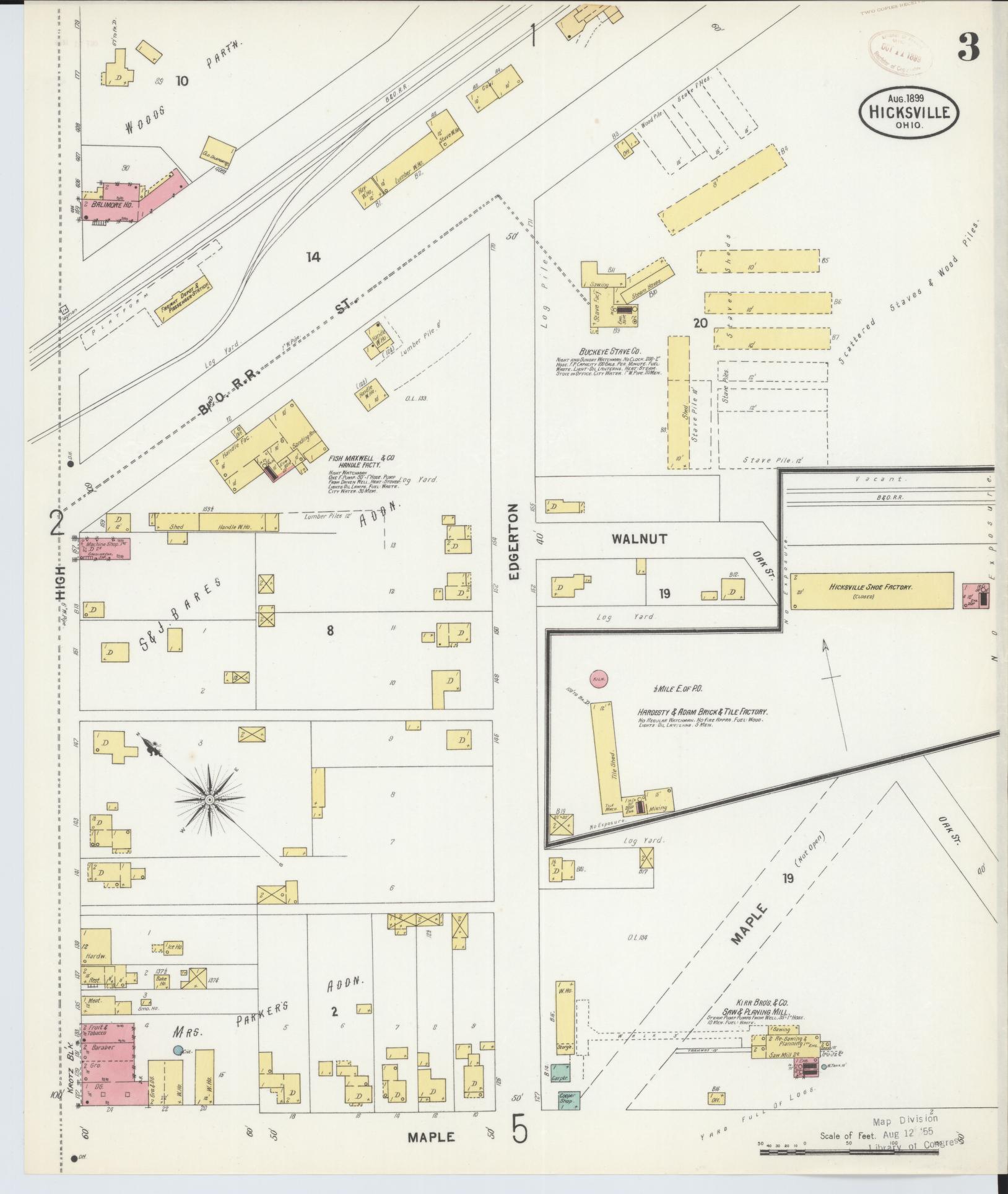 Sanborn Fire Insurance Map from Hicksville, Defiance County, Ohio (1899), Sheet #0003 - Historic Sanborn Fire Insurance Map Print, vintage old map wall art, antique decor, genealogy gift, Ohio Ohio map