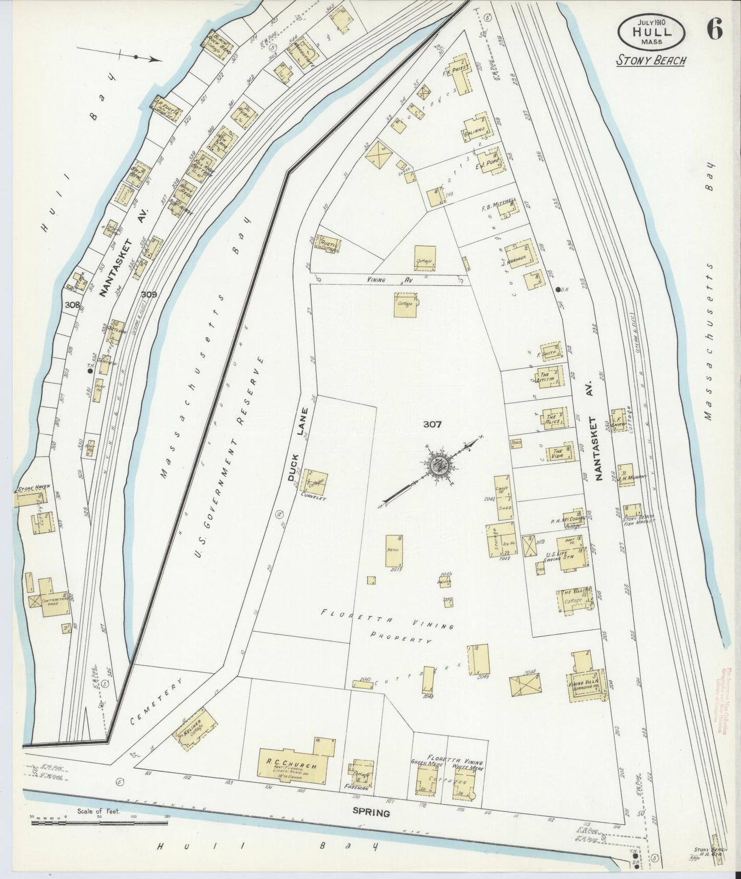 Sanborn Fire Insurance Map from Hull, Plymouth County, Massachusetts (1910), Sheet #0006 - Complete Map Set gallery image, historic Sanborn map, vintage wall art, Massachusetts Massachusetts