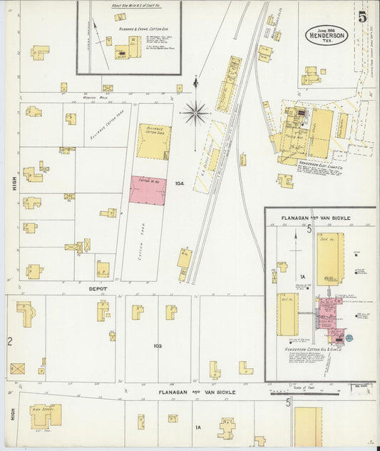Sanborn Fire Insurance Map from Henderson, Rusk County, Texas (1906), Sheet #0005 - Historic Sanborn Fire Insurance Map Print, vintage old map wall art, antique decor, genealogy gift, Texas Texas map