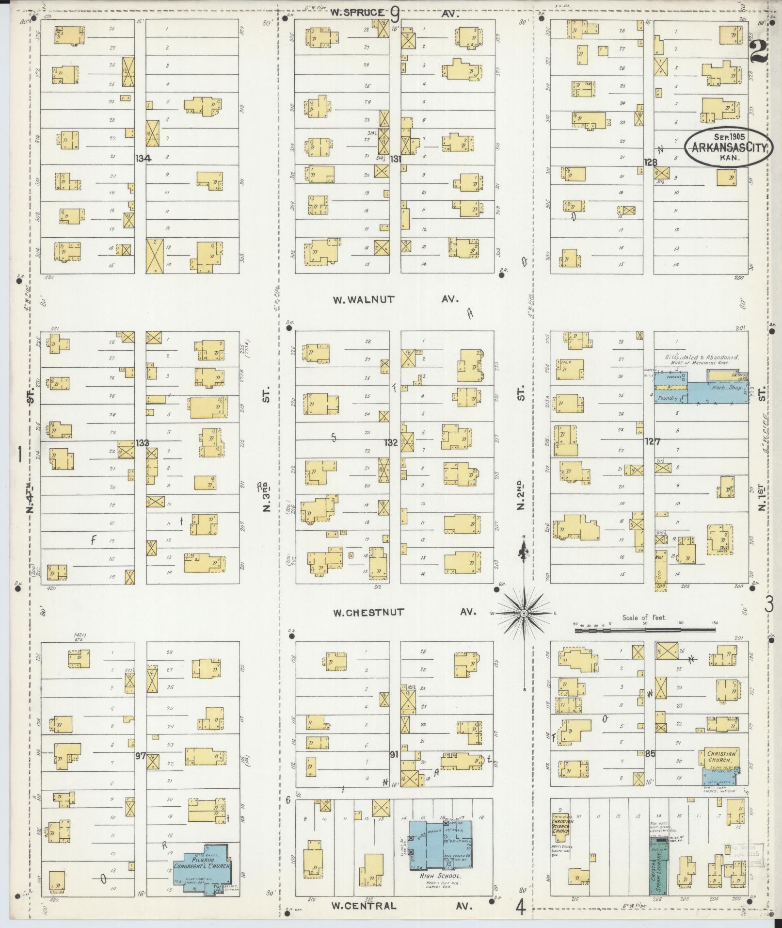 Sanborn Fire Insurance Map from Arkansas City, Cowley County, Kansas (1905), Sheet #0002 - Historic Sanborn Fire Insurance Map Print, vintage old map wall art, antique decor, genealogy gift, Arkansas Arkansas map